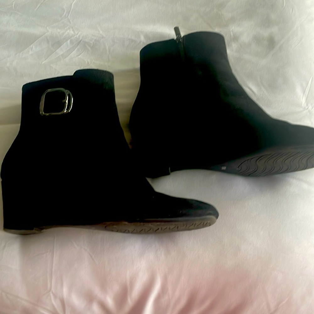 Black suede wedge booties